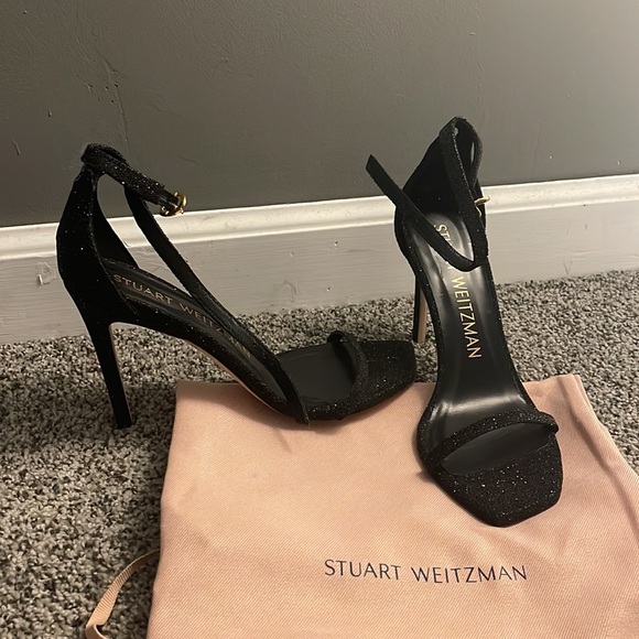 Stuart Weitzman 4 inch black glitter heels - Picture 2 of 3